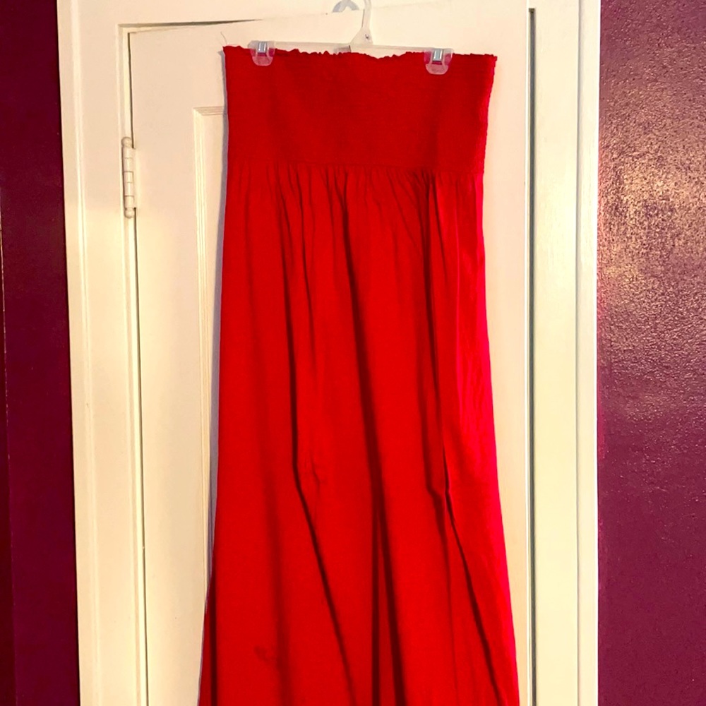 Red tube top maxi dress